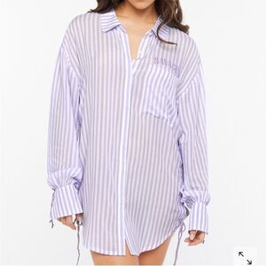 Savage X Fenty Lavender Striped Sleep Pajama Shirt medium